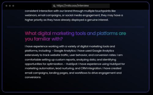 What digital marketing tools and platforms are you familiar with?

I have experience working with a variety of digital marketing tools and platforms, including: - Google Analytics: I have used Google Analytics extensively to track website traffic, user behavior, and conversion rates. I am comfortable setting up custom reports, analyzing data, and identifying opportunities for optimization. - HubSpot: I have experience using HubSpot for marketing automation, lead nurturing, and CRM integration. I have created email campaigns, landing pages, and workflows to drive engagement and conversions.